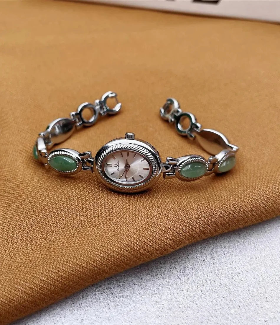 Women's Gold Watch Vintage Brown Jade Bracelet Small Dial Quartz Daily Wear Party Clock Luxury Waterproof Ladies Watches Gifts