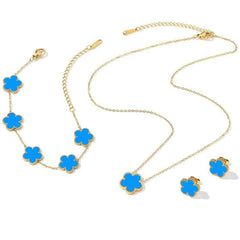 14K Gold Plated Stainless Steel Necklace Woman Five Leaf Petals Double Sided Necklaces