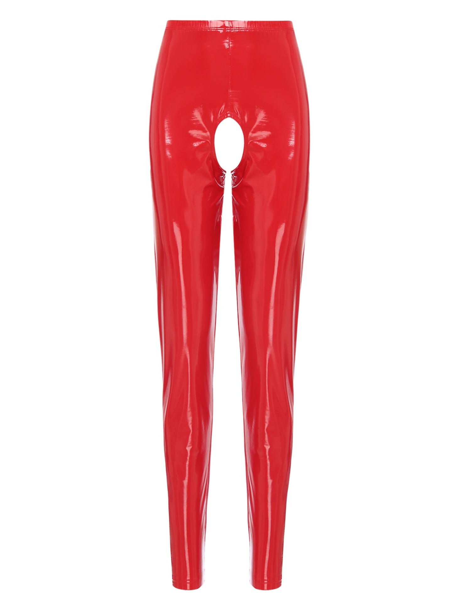 Womens Wet Look PVC Leather Open Crotch Butt Leggings High Waisted Crotchless