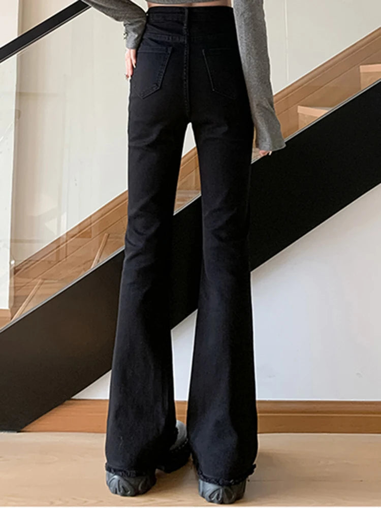 2024 Women Vintage Skinny Flare Jeans Lady Y2k Aesthetic Fashion Streetwear Pants