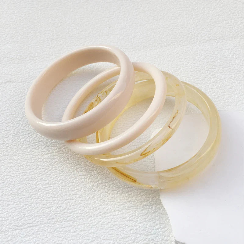 UJBOX 4-Piece Brown & Cream Marble Acrylic Resin Bracelet Bangle Set Stackable Jewelry Lightweight & Eco-Friendly Bulk Discount