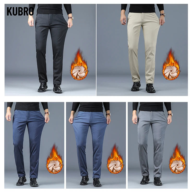 Warm Fleece Men's Suit Pants Cotton Business Solid Color Outdoors Casual Fashion