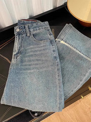 Plus Size 3XL 4XL Denim Pants For Women High Waist Fashion Loose Wide Leg