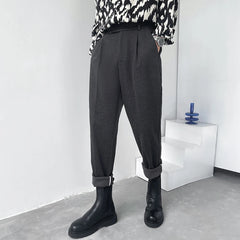 Casual Pants Men Loose Woolen Elastic Waist Streetwear Vintage Fashion Suit Pants