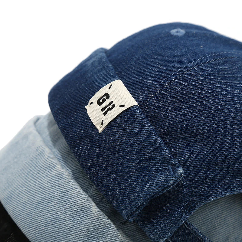 Bocca Denim Docker Cap Without Visor Letter Label Brimless Caps Adjustable Solid Color Hats Unisex Adult Retro Hip Hop Street