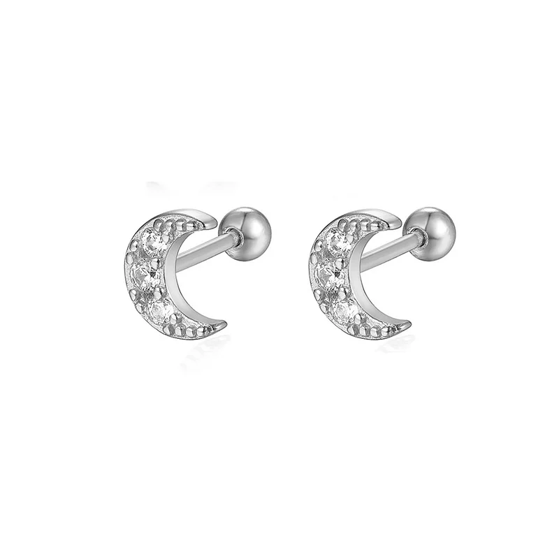 WANTME 925 Sterling Silver Fashion Love Butterfly Romantic Star Crown Screw Stud Earrings for Women Ear Bone Piercing Jewelry