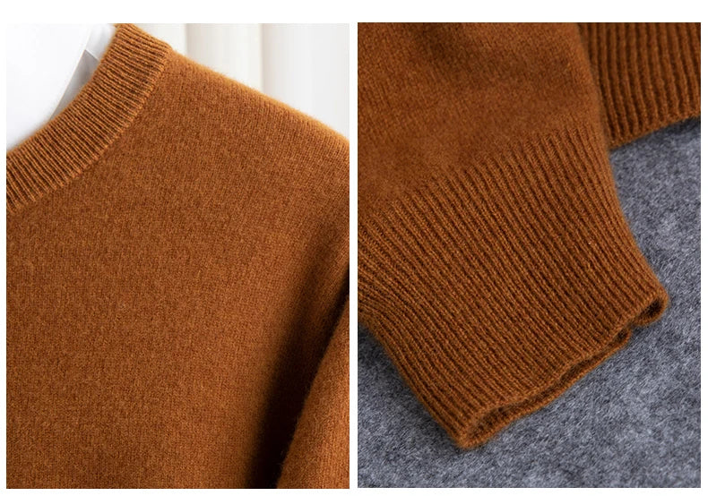 Pure Wool Sweater Men's Autumn Winter O-Neck Pullovers Business Casual