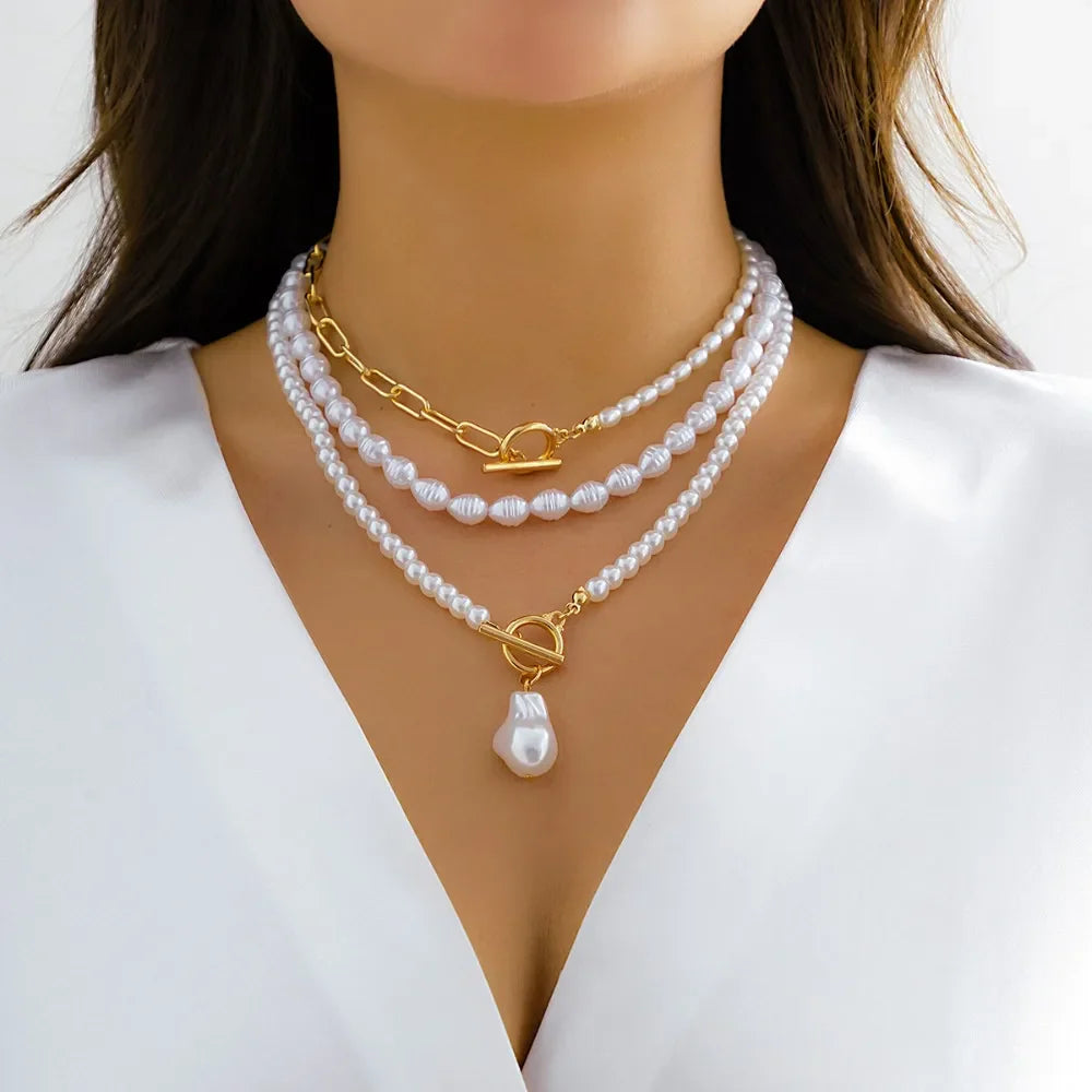 Elegant Irregular Imitation Pearl Beads Necklace for Women Vintage Party Wedding Tassels Choker Fashion Jewelry Accessories Gift