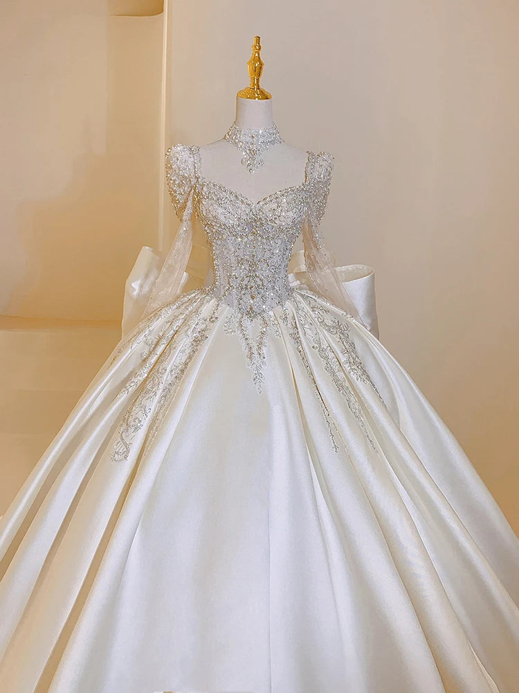 White Bridesmaid Dresses: Wedding Dress Plus Size Custom Lace Up Bridal Ball Gown