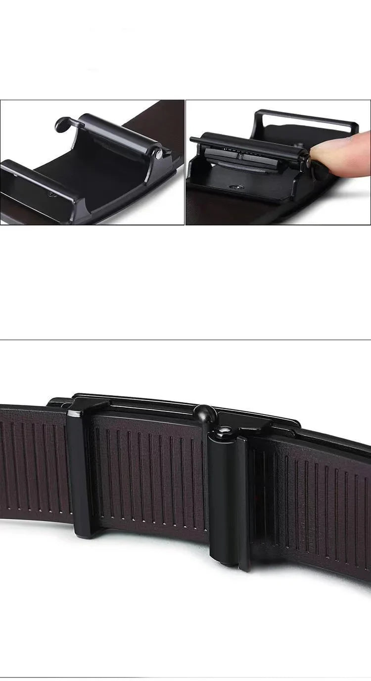 JIFANPAUL New Fashion Men's Belt Toothless Automatic Buckle Belt Alloy Letter Button for Business Fashion High Quality Men'Strap