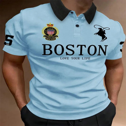 2025Manfinity Homme Manfinity Sporty Men's Simple Print Turndown Collar Ribbed Polo Shirt