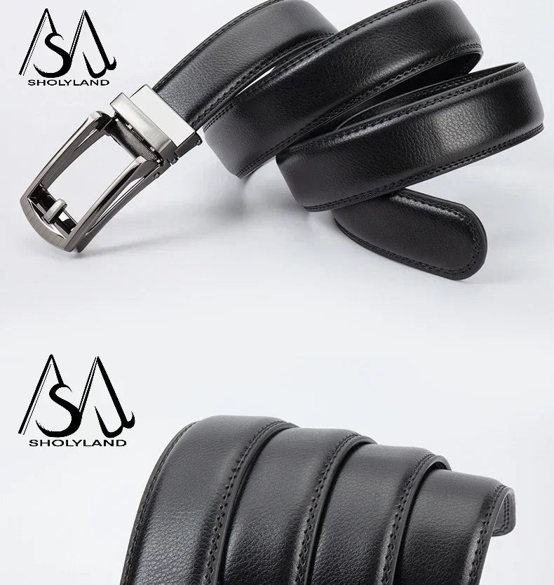 New Trendy Fashion Versatile Leather Men's Belt Alloy Automatic Buckle Two-layer Cowhide Classic Business Versatile Men's Belt