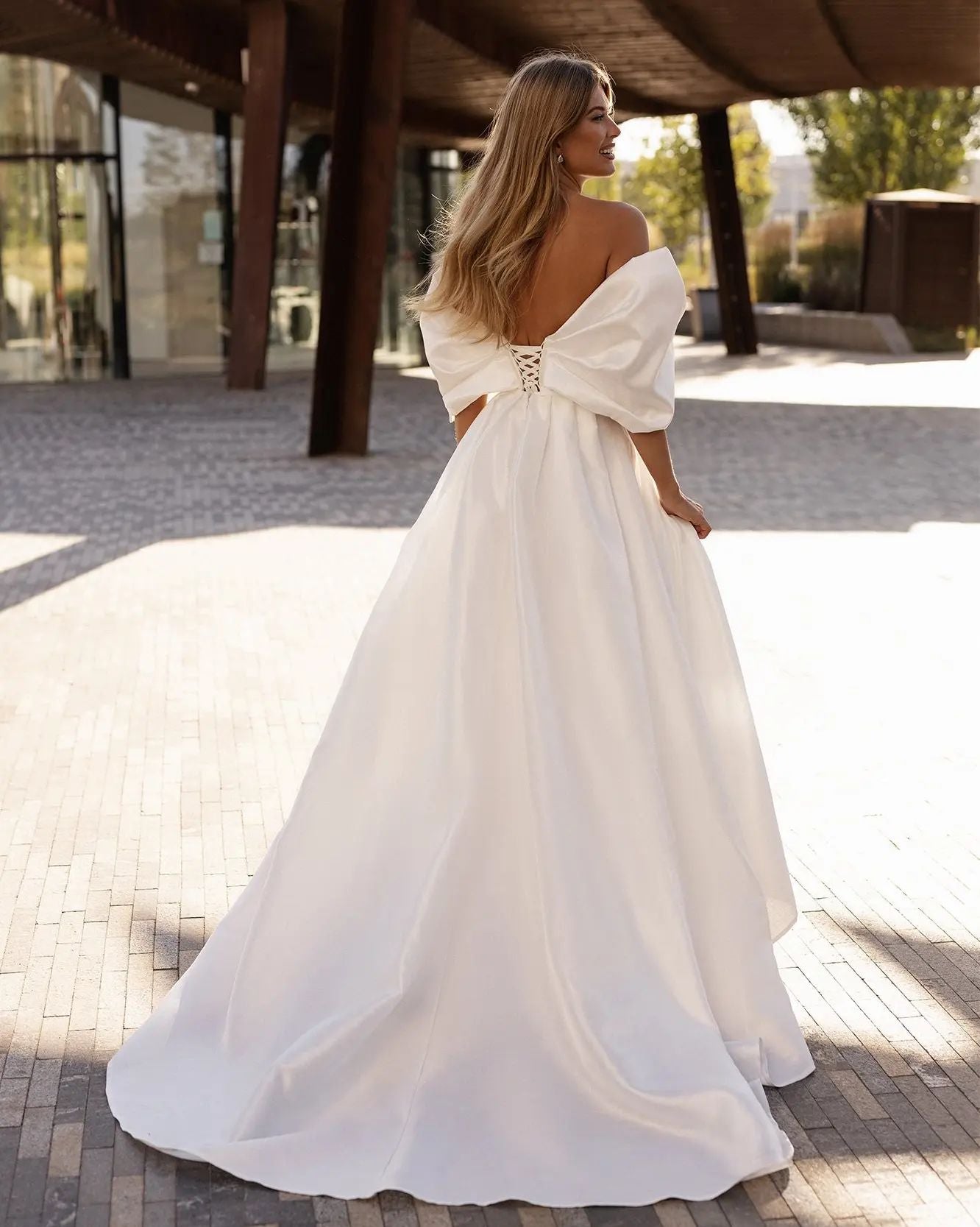 White Bridesmaid Dresses: Off the Shoulder Side Slit Satin Bridal Dress Bow Sweetheart