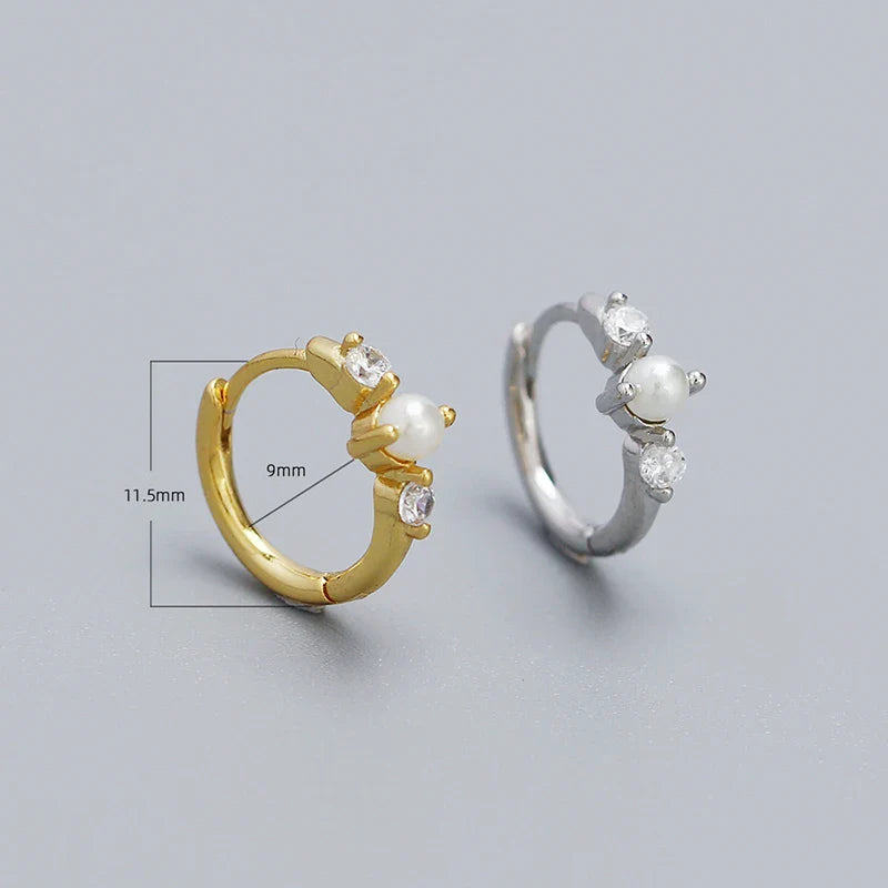 WANTME 925 Sterling Silver Simple Fashion Synthetic Pearl Ear Buckle Bohemian Hoop Earrings for Women Luxury Fine Jewelry Gift