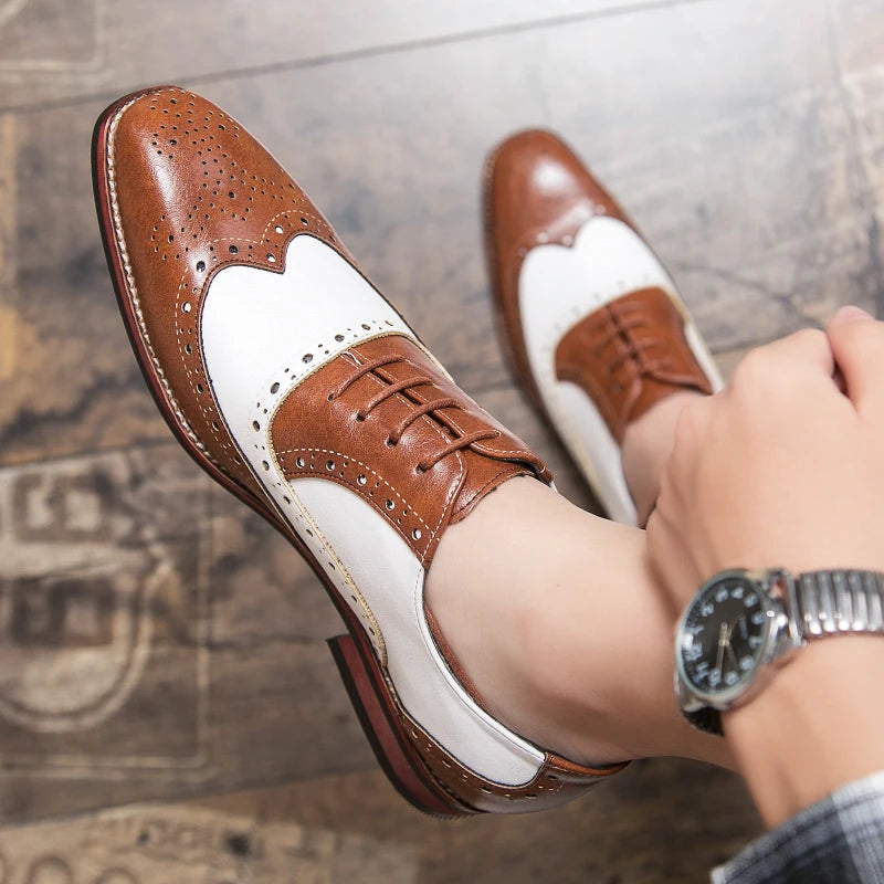 Handmade Brogue Office Shoes Vintage Design Oxford Mens Dress Shoes Formal Business Full Grain Leather Mens Shoes