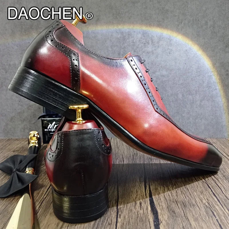 LUXURY MENS OXFORD SHOES LACE UP BROWN SPLIT TOE CASUAL DRESS MEN SHOES BUSINESS OFFICE WEDDING LEATHER FORMAL SHOES MEN