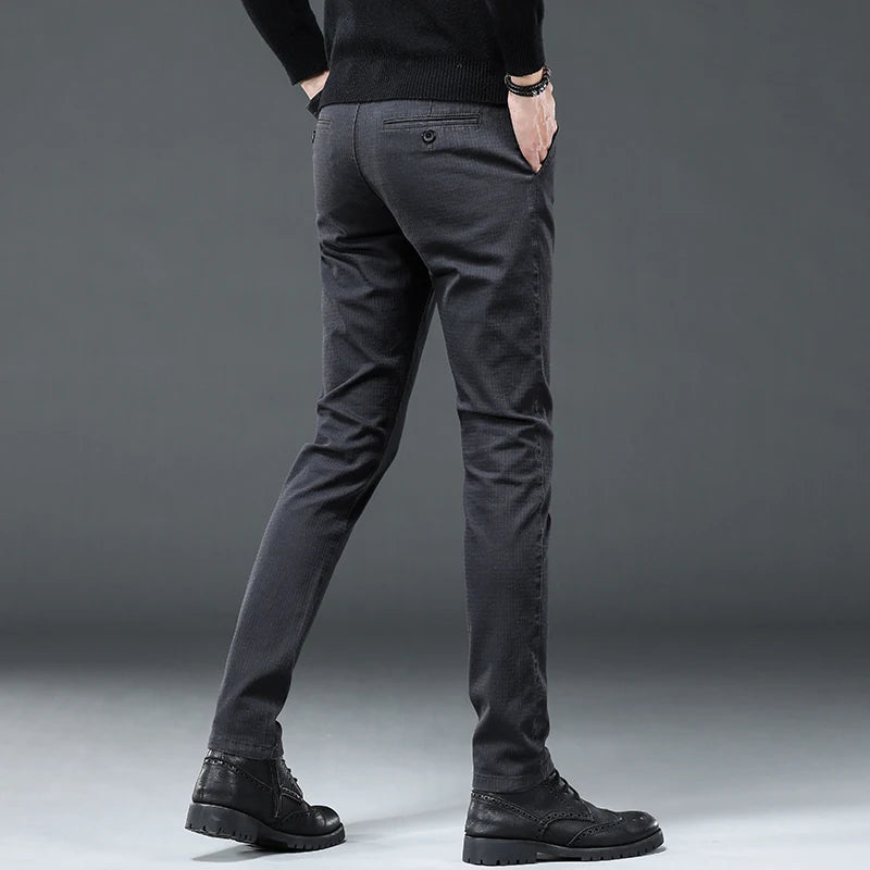 Autumn Winter Business Suit Pants Men's Elastic Waist Casual Trousers