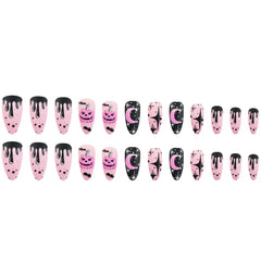 24pcs Halloween Pink Wearing Nails Detachable French Ballerina Nails Art Press on Nails