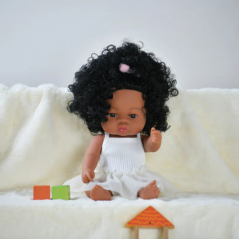 14inch Full Body Vinyl Bebe Reborn Dolls Soft Lifelike Baby Toys American Reborn Black Baby Doll Vinyl Baby Doll Toys Girls Boys