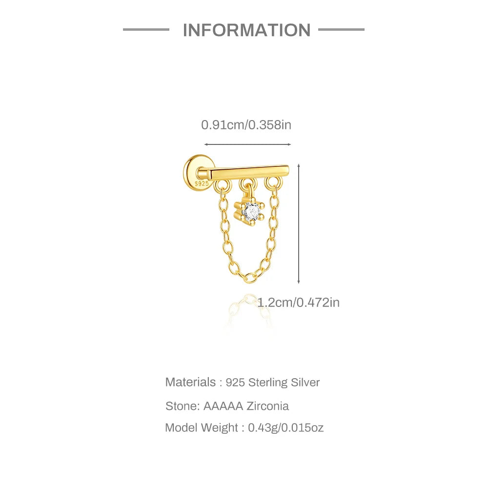 CANNER 1PC 925 Sterling Silver Horse Eye Chain Tassel Zircon Drop Earrings For Women Ins Minimalism Geometric Earrings Gift