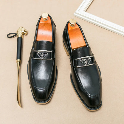 Brown Men's Formal Shoes Black Loafers Round Toe Slip-On Solid Handmade Dress Shoes for Men Size 38-44