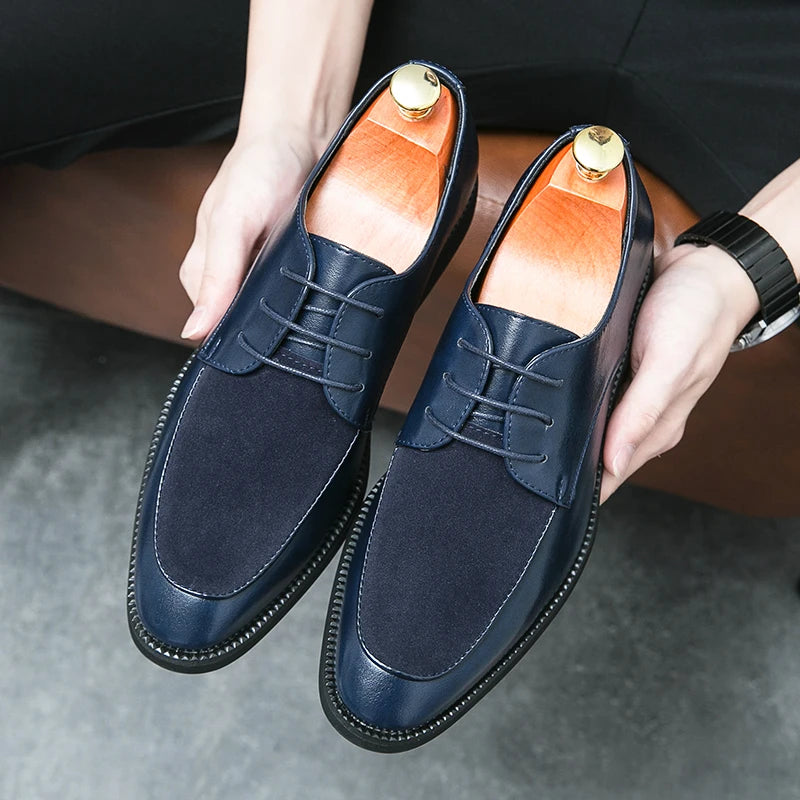 Fashion Men Dress Wedding Shoes Blue Prom Party pointed Toe Business Leather Shoes For Men Formal Shoe Male Office Derby Shoes
