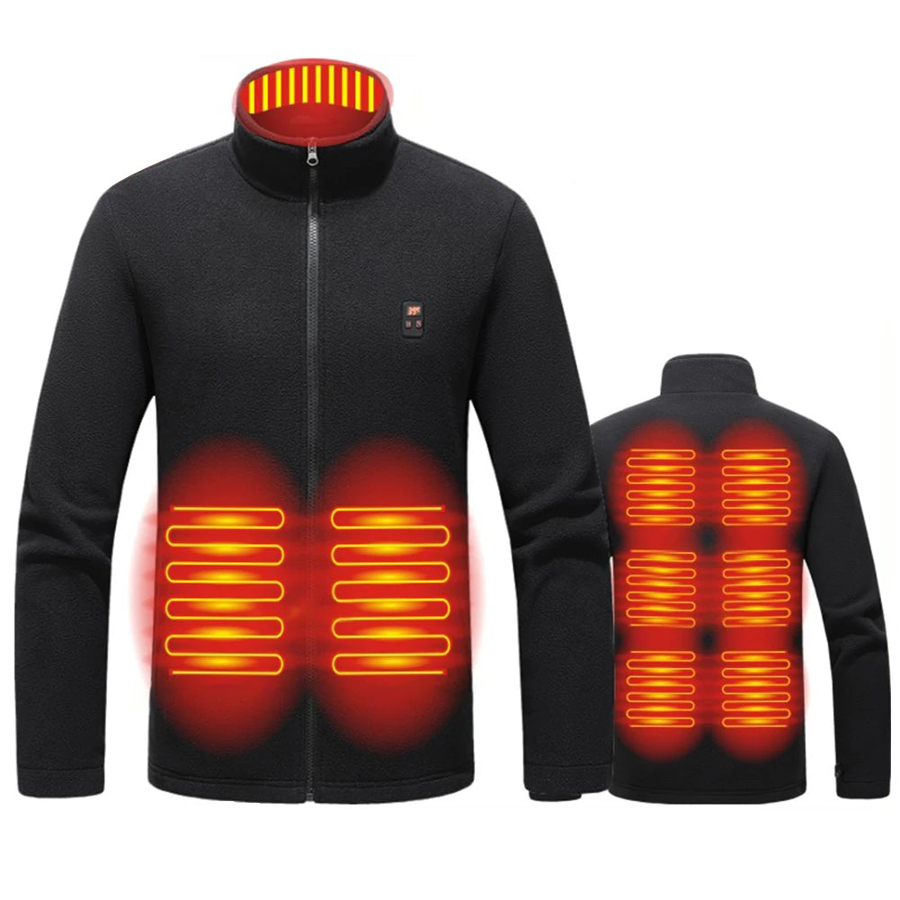 9 Heated Area Men Heated Jackets Outdoor Coat USB Electric Battery Long Sleeves