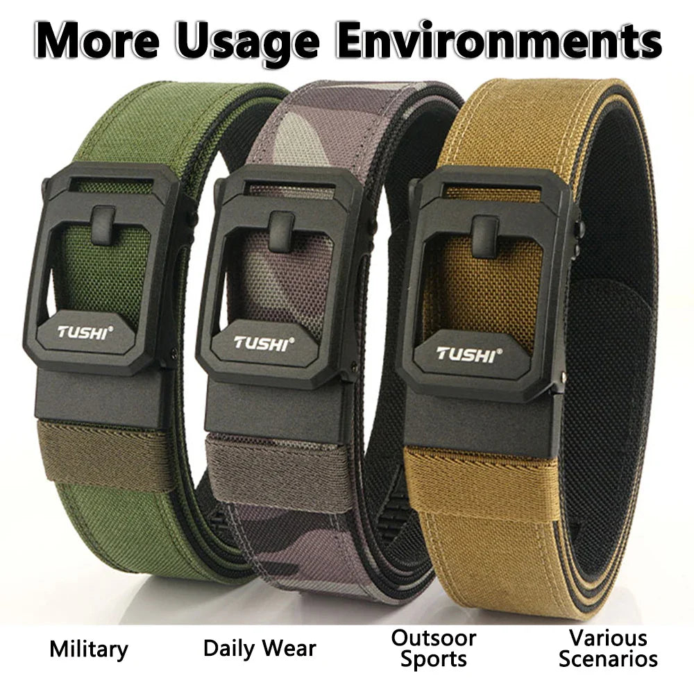 TUSHI Hard Tactical Belt for Men Sturdy Nylon Metal Automatic Buckle Police Duty Military Belt Outdoor Girdle IPSC Accessories