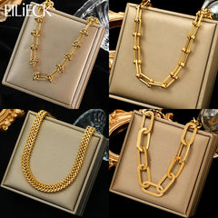 316L Stainless Steel Exaggerated Gold Color Thick Chain Pendant Necklace For Women