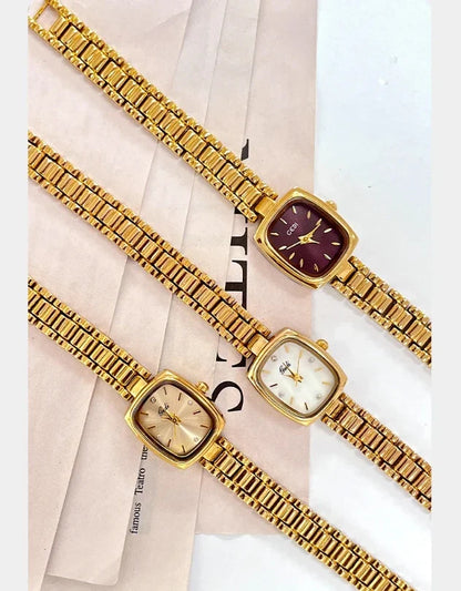 Bracelet Watch Retro TV niche high-end Gold Watches steel strip Waterproof Small Dial Women's Fashion Quartz Clock Wristwatches