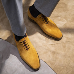 Men Formal Shoes Genuine Leather Lace Up Khaki Yellow Men Dress Shoes