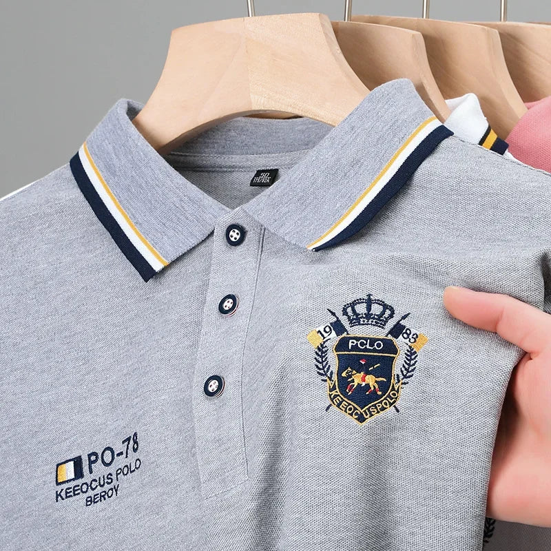 New Men's Casual Embroidery Short Sleeve Polo Shirt Fashion Solid Color Top