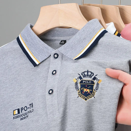 New Men's Casual Embroidery Short Sleeve Polo Shirt Fashion Solid Color Top