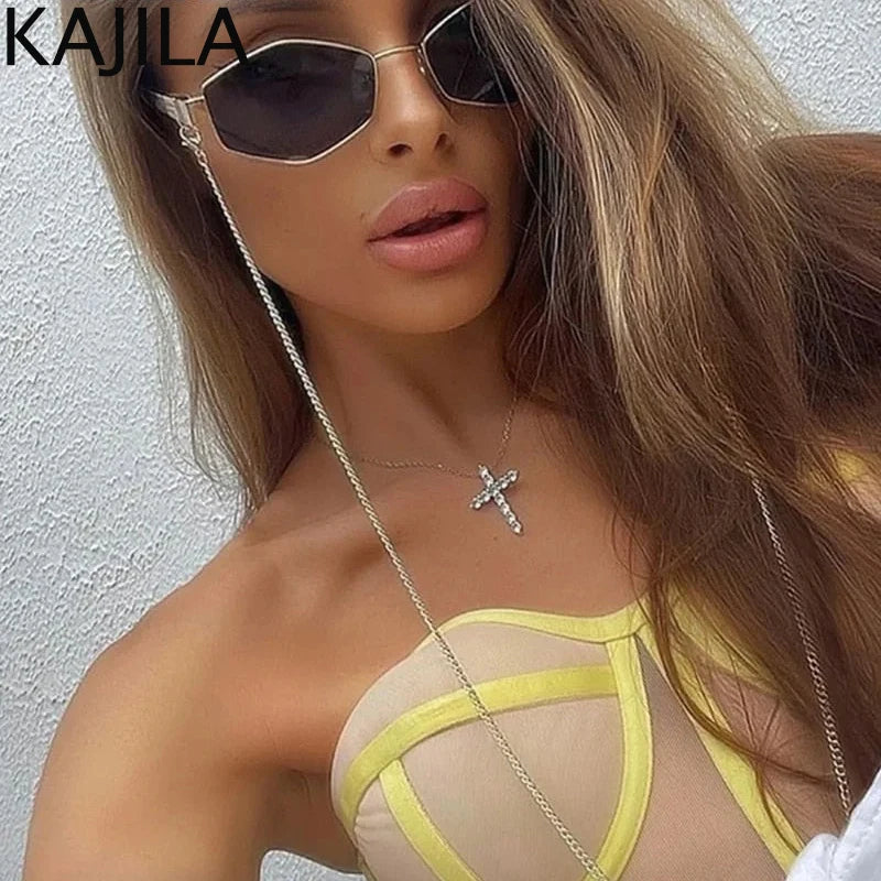 Sunglasses Women With Chain Brand Designer Punk Sun Glasses