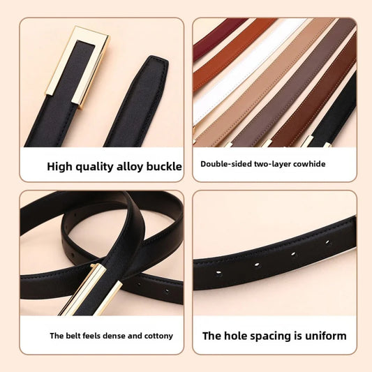 Genuine leather belt for women; cowhide fashion waist belt; versatile smooth buckle; 2025 dress decoration belt for