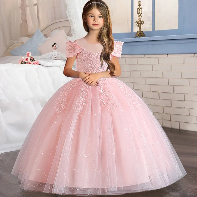 4-12 Year Old New Lace Flower Girl Wedding Dress Girl Piano Performance Dress Gorgeous Birthday Party Evening Dress