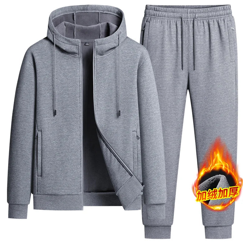 Men's Hooded Sweatshirts+ Pants Suits Male Warm Winter Fleece Sportwear Zipper Coat Warm Sports Sets Thick Hoodies Tracksuit