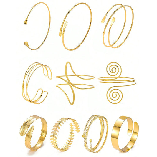 FTCY Boho Arm Bracelet for Women Vintage Geometric Gold Color Leaf Women's Arm Bangles Adjustable Jewelry