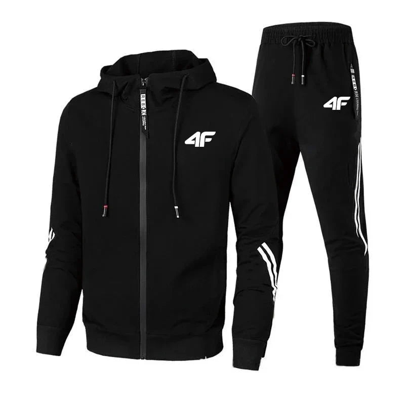 4F Print Zipper Long Sleeve Set Men Casual Outfit Fashion Streetwear Tracksuit Comfortable Loungewear