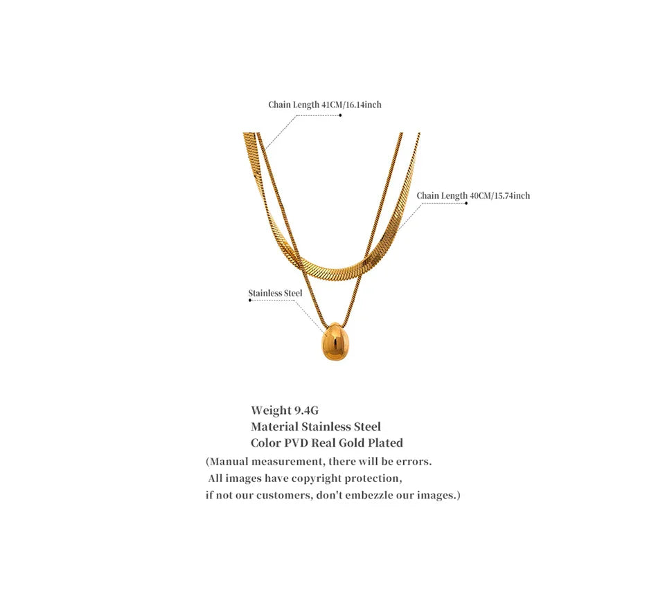 Yhpup Snake Chain Double Layer Stainless Steel Water Drop Pendant Necklace for Women Statement 18k Gold Color Jewelry Waterproof