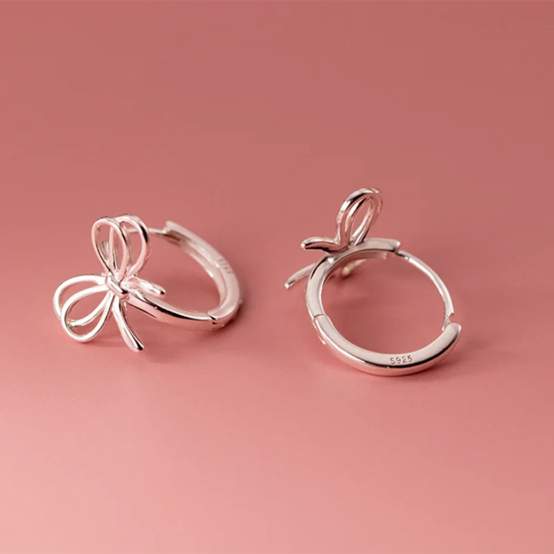 WANTME 925 Sterling Silver Hollow Romantic Bow Huggies Ear Hoops Earrings for Women Fashion Elegant Charm Party Jewelry Gifts