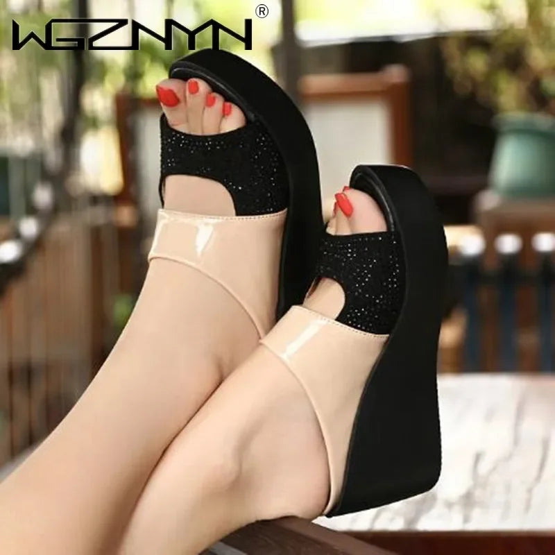 Women's Platform Slippers Wedge Summer Shoes Ladies Flip Flops Women High Heeled Slip on Shoes Casual Solid Sandal Shoes Woman