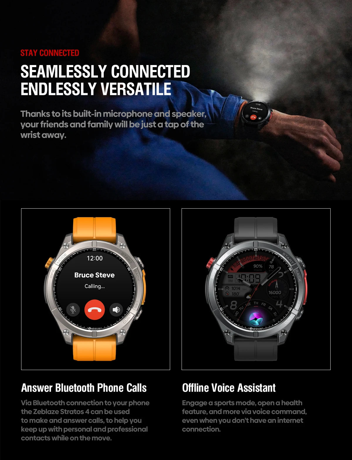 NEW 2025 Zeblaze Stratos 4 GPS Smartwatch 1.43" AMOLED Screen Compass Barometric Altimeter Flashlight Voice Calling Smart Watch