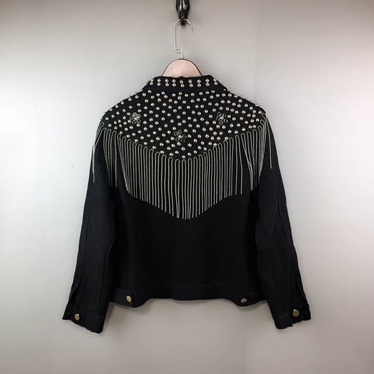 Men's Denim Coat Short Heavy Industry Bead Tassel Korean Stage Performance