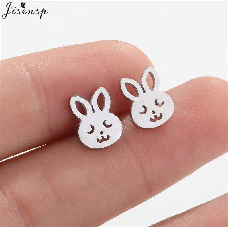 Mini Stainless Steel Earings Fashion Jewelry Cute Heart Music Leaf Bunny Sun Stud Earrings for Women Lion Ear Studs Pendientes