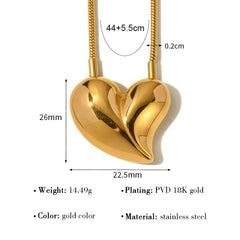 Stainless Steel Heart Pendant Necklace for Women Vintage Snake Chains Chic 18K Gold