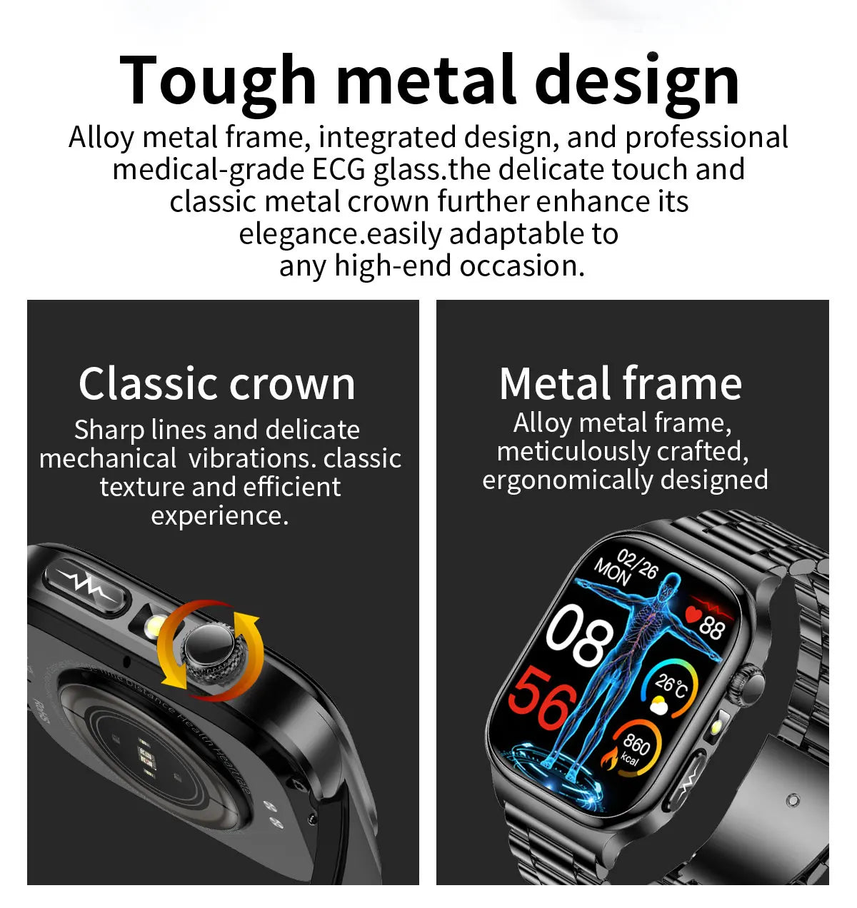 2025 New Five organ examination Health Care Smart Watch Men ECG+PPG Uric Acid Blood Fat Bluetooth Call Sports tracker Smartwatch
