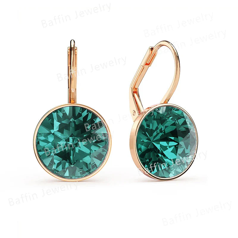 Bella Drop Earring for Women Christmas Birthday Premium Austrian Crystals Round Cut Dangle Silver Gold Color Pierced Jewelry