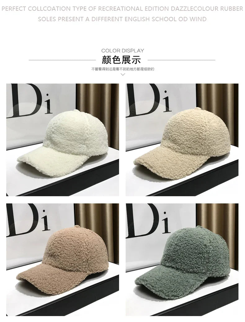 Winter Hats For Women Baseball Caps Plush Thickened Warm Baseball Cap Female Casual Solid Color Fashion Design Outdoor