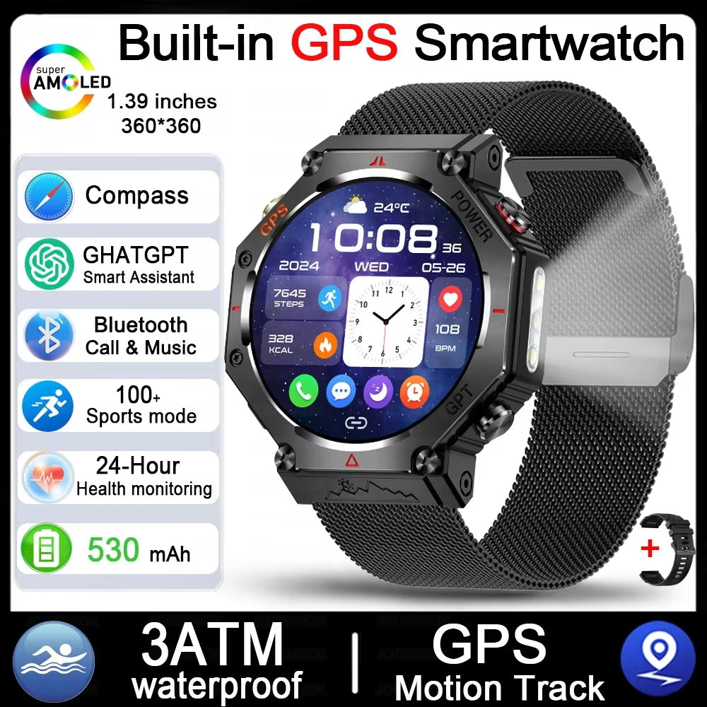 2025 For HUAIWE Military Outdoor GPS Sports Smart Watch Men 1.39" 5ATM Waterproof 530mAh ChatGPT AI Assistant Compass Smartwatch